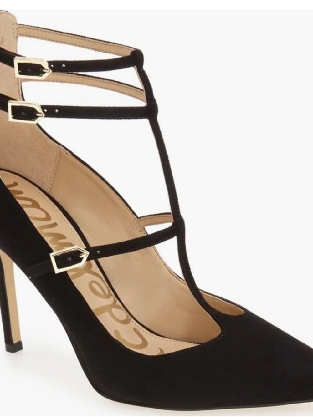 Sam Edelman Black Suede Strappy Pointed-Toe Stiletto Pumps